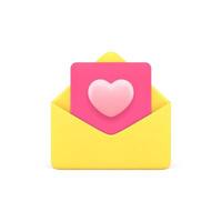 Love letter dating application incoming message envelope chat newsletter email alert 3d icon vector