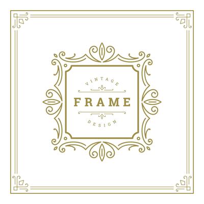 Vintage flourishes ornament swirls lines frame template illustration.