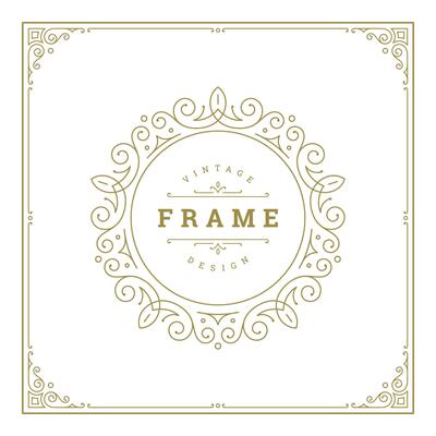 Vintage flourishes ornament swirls lines frame template illustration.