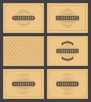 Vintage ornament greeting cards set templates flourish ornate frames and pattern background illustration vector