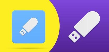 USB flash drive simple 3d icon illustration. Logotype of multimedia content storage vector