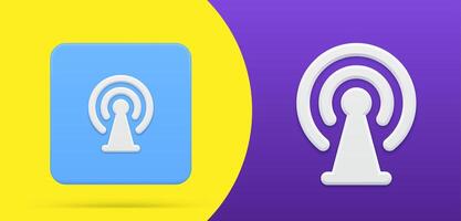 Cell tower range energy wave networks broadcasting simple 3d icon button set illustration vector