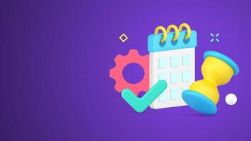 Successful business planning and time management with calendar, hourglass and complete checkmark vector