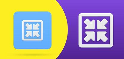 Four diagonal arrows pointing into center simple 3d icon button set illustration vector