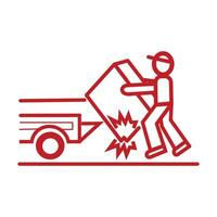 illustration of instructions for unloading goods through the back of a truck drawn in a line style. Shipping and packaging design elements suitable for use in product packaging vector