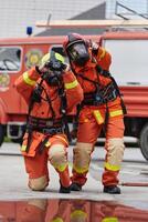 Firefighter Team Learning Thermal Camera Usage During Training Session photo