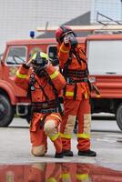 Firefighter Team Learning Thermal Camera Usage During Training Session photo