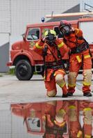 Firefighter Team Learning Thermal Camera Usage During Training Session photo
