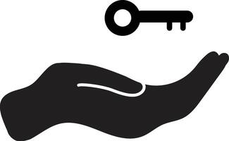 Hand with key icon. Hand with a key sign. Key handover of key care symbol. flat style. vector