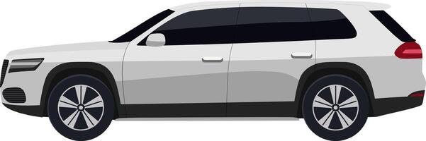 Modern SUV vehicle illustration. SUV automobile in side view. Sleek white car with dark tinted windows and black rims. vector