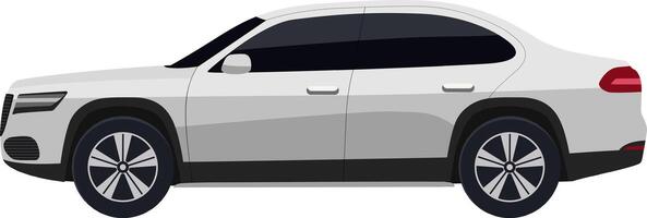 Modern Sedan vehicle illustration. Sedan automobile in side view. Sleek white car with dark tinted windows and black rims. vector