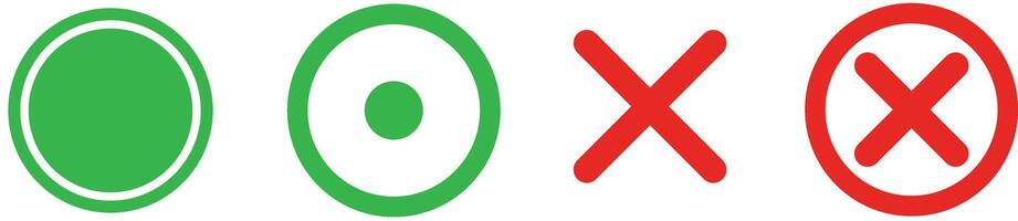 Correct and incorrect answers. Answers to the quiz. Circle and cross icon set. vector