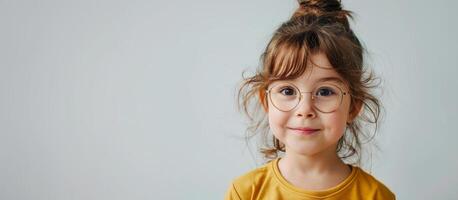 cute young girl wearing glasses, copyspace photo