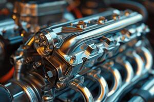 Close Up of V8 OHV Dual Carb Car Engine Block photo