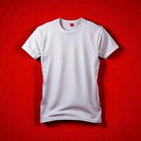 Blank white tshirt template on red background photo
