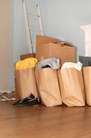 Relocation day and moving concept. Vertical photo with copy space.