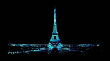 Neon frame effect Eiffel Tower in Paris, France, glow, black background. video