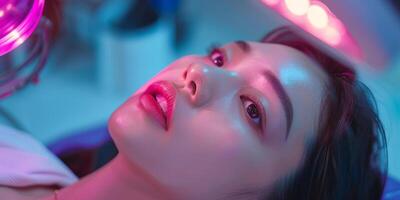 Asian Woman Relaxing During Salon Procedure, AI Created photo
