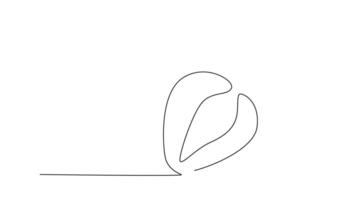 Self drawing animation of single line draw sliced healthy organic strawberry for orchard logo identity. Fresh berry fruitage concept for fruit garden icon. Continuous line draw. Full length animated video