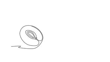 Self drawing animation of single line draw of whole and sliced healthy organic plum for orchard logo identity. Fresh fruitage concept for fruit garden icon. Continuous line draw. Full length animated video