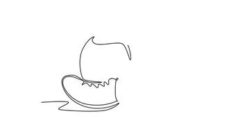 Self drawing animation of single line draw whole and sliced healthy organic apricot for orchard logo identity. Fresh fruitage concept for fruit garden icon. Continuous line draw. Full length animated video