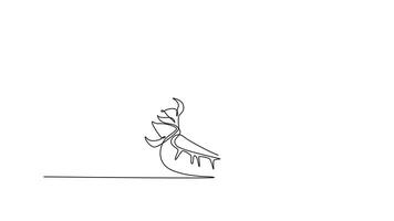 Self drawing animation of single line draw whole and sliced healthy organic strawberry for orchard logo identity. Fresh berry concept for fruit garden icon. Continuous line draw. Full length animated video