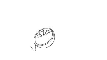 Self drawing animation of single line draw of whole and sliced healthy organic lemon for orchard logo identity. Fresh zest fruitage concept for fruit garden. Continuous line draw. Full length animated video