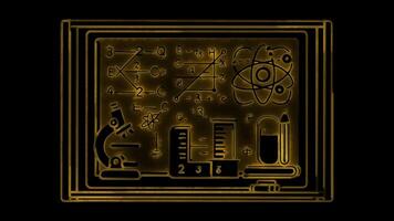 Neon frame effect themed around mathematics and science,glow, black background. video
