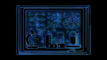 Neon frame effect themed around mathematics and science,glow, black background. video