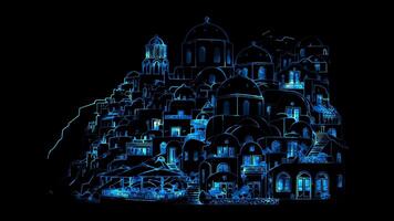 Neon frame effect Santorini Greek ,glow, black background. video