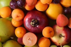 Beautiful Tropical Fruits Background A Luscious Display of Nature's Bounty, Featuring an Abundance of Colorful and Exotic Fruits Against a Vibrant and Refreshing Backdrop photo