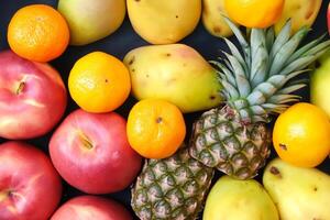 Beautiful Tropical Fruits Background A Luscious Display of Nature's Bounty, Featuring an Abundance of Colorful and Exotic Fruits Against a Vibrant and Refreshing Backdrop photo