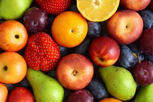 Beautiful Tropical Fruits Background A Luscious Display of Nature's Bounty, Featuring an Abundance of Colorful and Exotic Fruits Against a Vibrant and Refreshing Backdrop photo