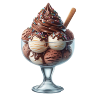 Generated Ai Chocolate ice cream sundae topped with syrup and sprinkles png