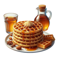 Generated Ai A plate of golden waffles topped with syrup png