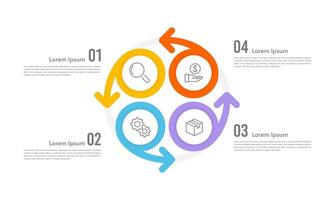 4 process or steps. Infographic element circle and arrows design template. Business presentation, Report, Data, and Planning. vector