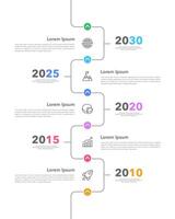 Infographic timeline of 5 important events in business vertical template. Business presentation, Planning, Report, Data and Milestone. vector