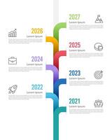 Infographic timeline of 7 important events in business vertical template. Business presentation, Planning, Report, Data and Milestone. vector