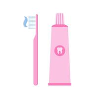 Dental brush with tooth paste flat design illustration isolated on white background. toothbrushes and toothpaste for promoting dental care products, or illustrating oral hygiene practices vector
