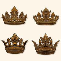 Set crown engraving hand drawn style - Eps 10 vector