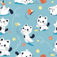 Seamless pattern character cartoon playful cat vector