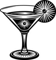 martini glass with olives isolated on black vector