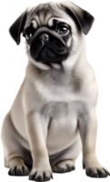 Close up captures Pugs distinctive wrinkled, expressive face. AI-Generated. png