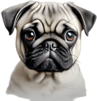 Close up captures Pugs distinctive wrinkled, expressive face. AI-Generated. png
