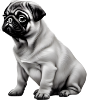 Close up captures Pugs distinctive wrinkled, expressive face. AI-Generated. png