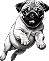 Close up captures Pugs distinctive wrinkled, expressive face. AI-Generated. png