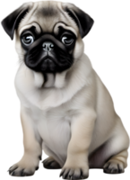 Close up captures Pugs distinctive wrinkled, expressive face. AI-Generated. png