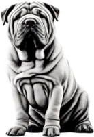 Sharpei dog, known for deep wrinkles and blue-black tongue. AI-Generated. png