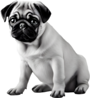 Close up captures Pugs distinctive wrinkled, expressive face. AI-Generated. png