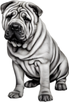 Sharpei dog, known for deep wrinkles and blue-black tongue. AI-Generated. png